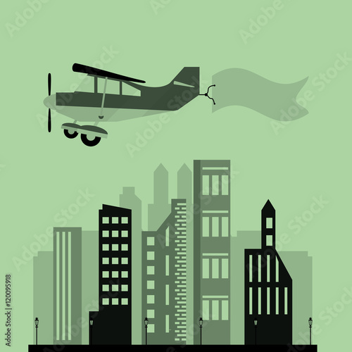 airplane and advertising banner over city vector illustration 
