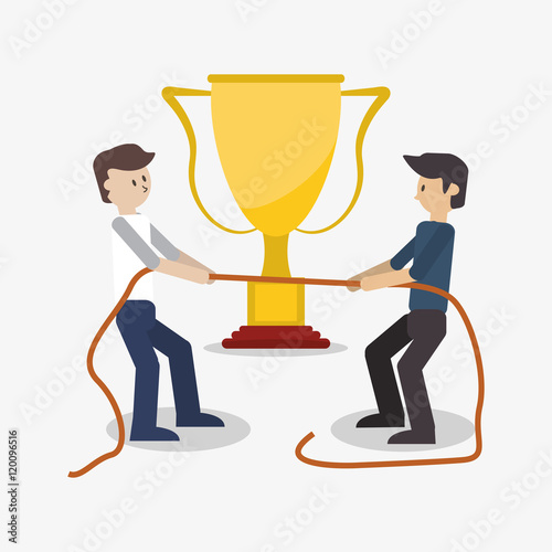 flat design businessmen competing for trophy icon vector illustration
