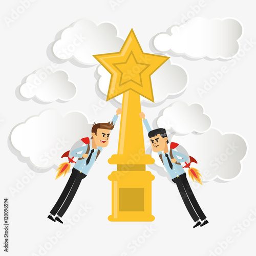 flat design businessmen competing for trophy icon vector illustration