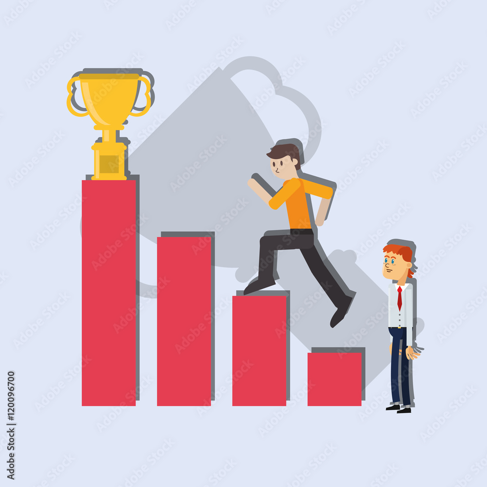 flat design businessmen competing for trophy icon vector illustration