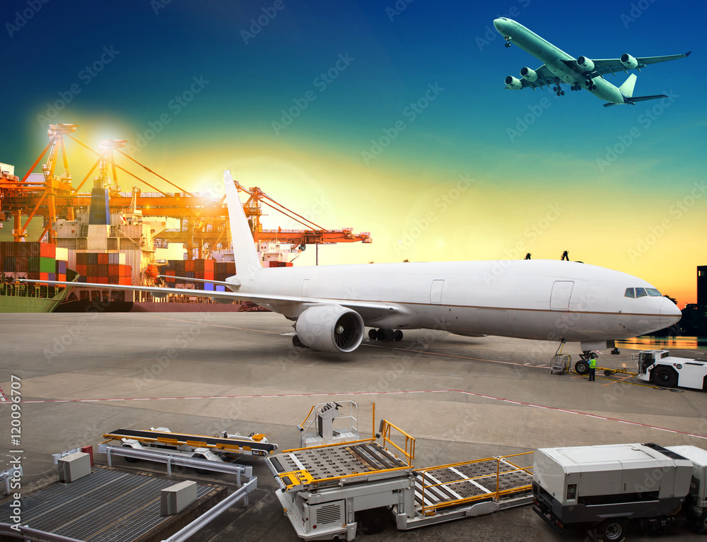 Fototapeta premium air freight and cargo plane loading trading goods in airport con