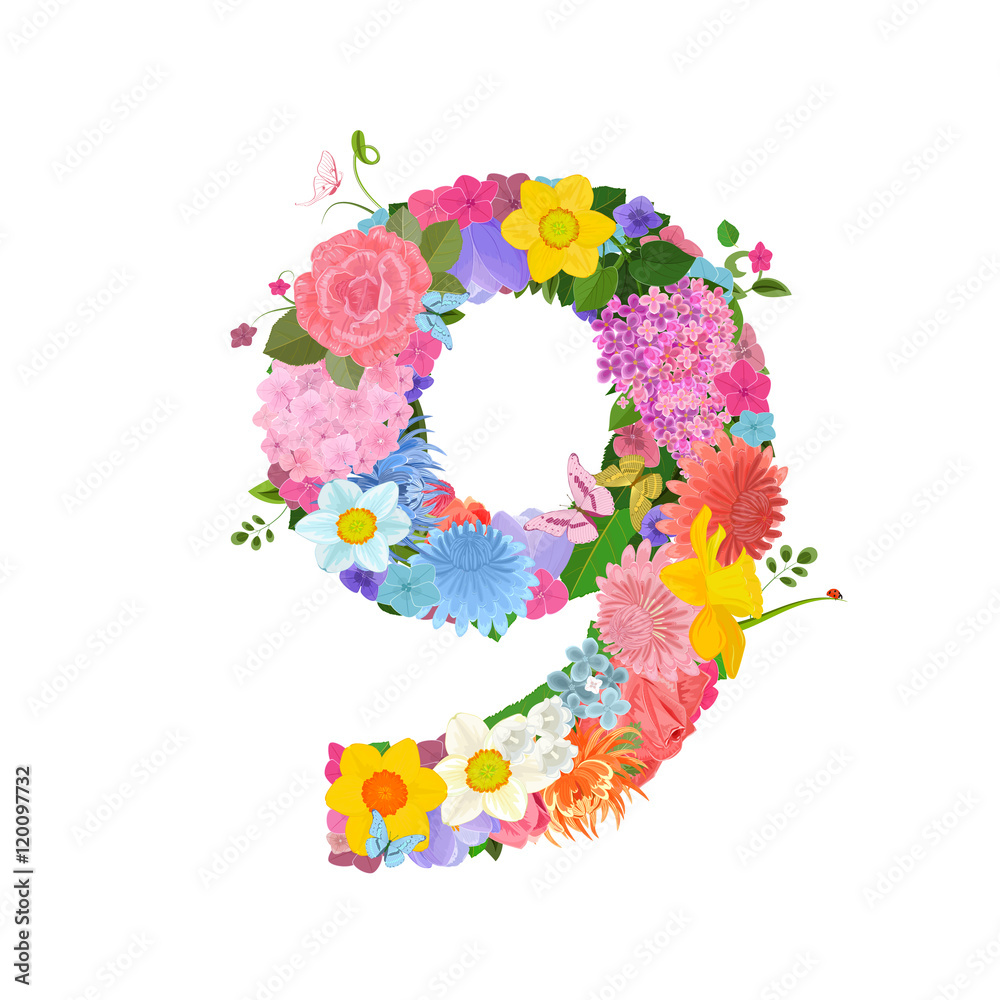 Postcard with figure from lovely flowers of daffodils, roses, tu Postcard with figure from lovely flowers of daffodils, roses, tu