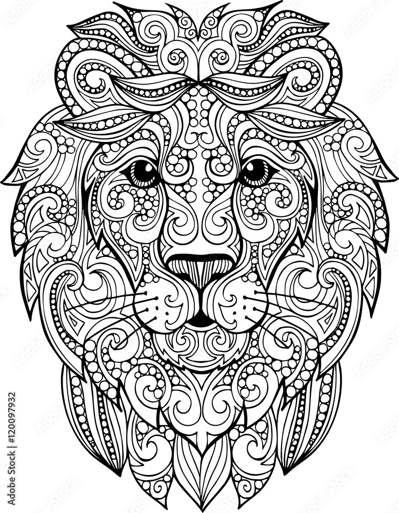 Naklejka premium Hand drawn doodle ornate lion illustration