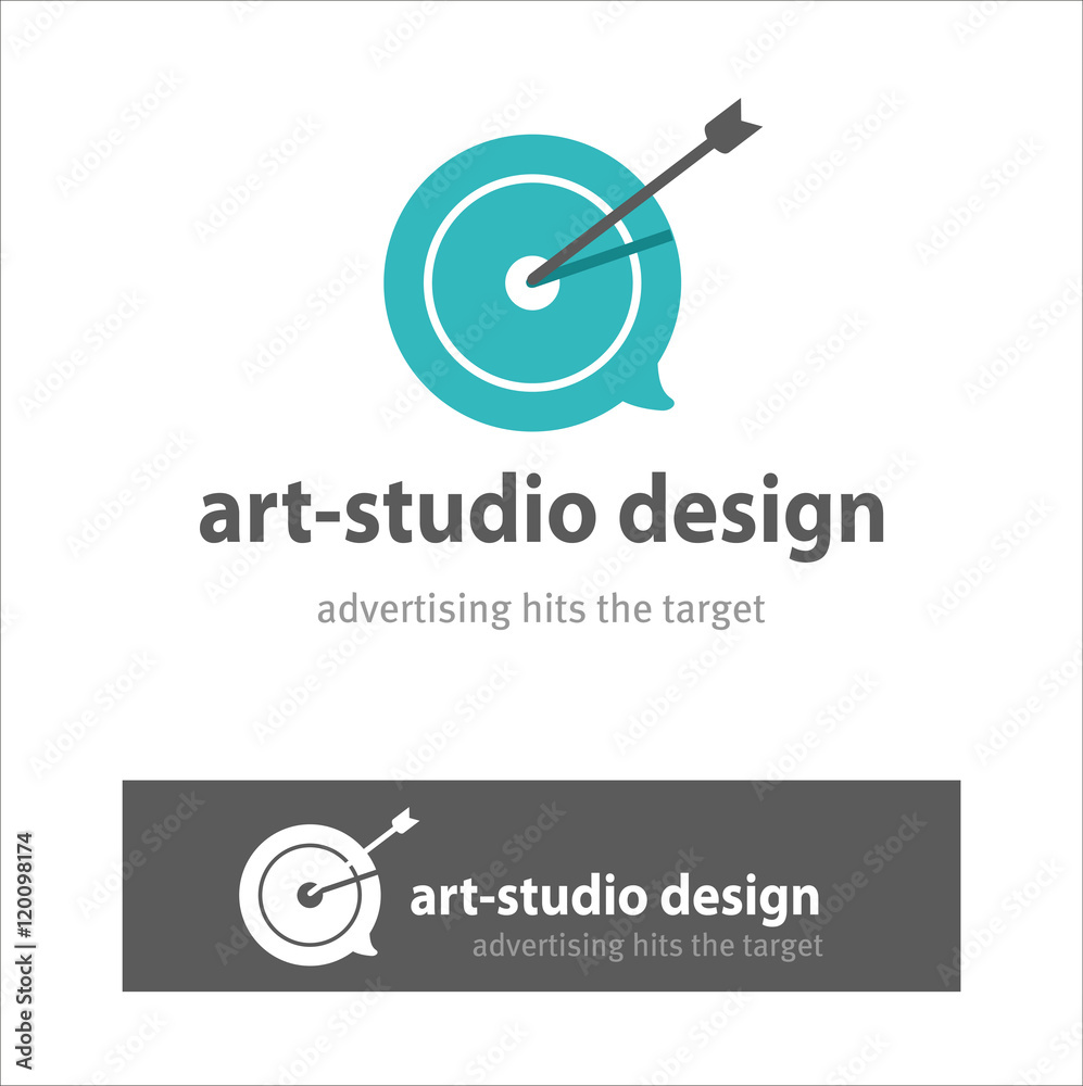 Design Studio, logo. Advertising hits the target. Slogan. The co Design Studio, logo. Advertising hits the target. Slogan. The co