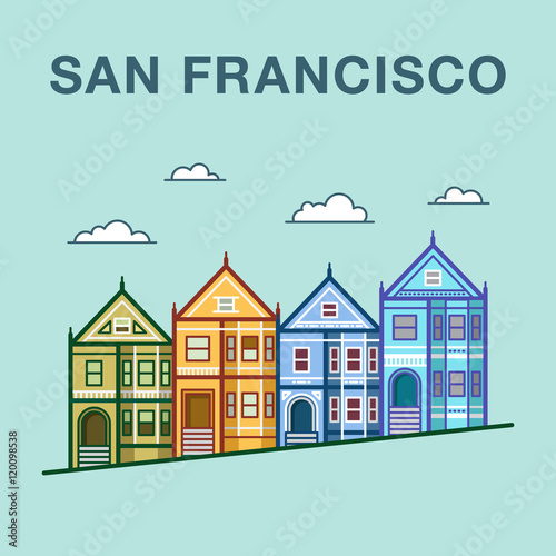 Houses of San Francisco flat illustration.