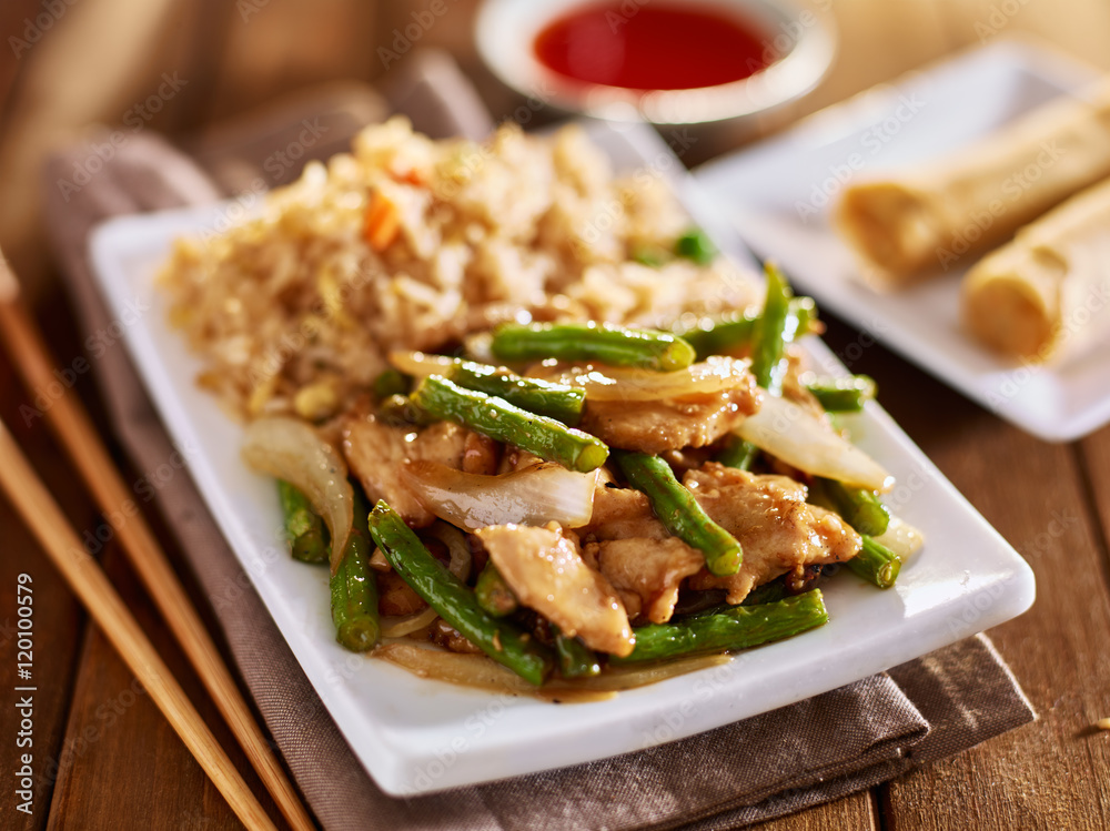chinese greenbean and chicken stir fry with fried rice chinese greenbean and chicken stir fry with fried rice