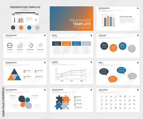 Vector set of presentation template and icons for modern busines