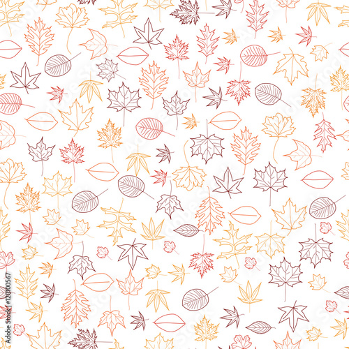 Seamless pattern with colorful autumn leaves.