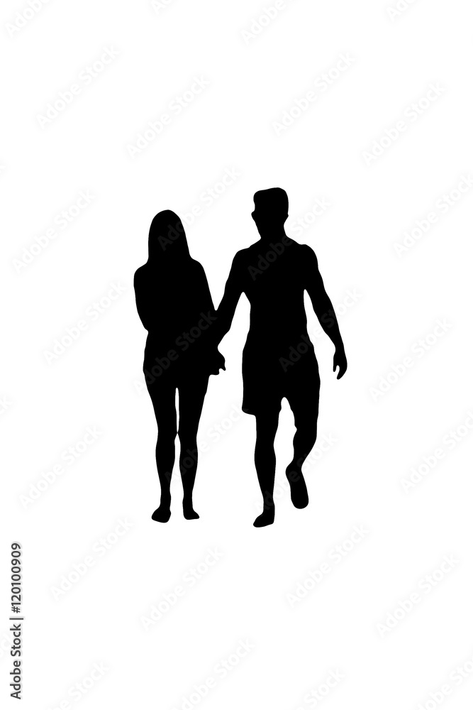 Couple Silhouette Holding Hands Isolated on White