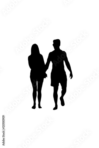 Couple Silhouette Holding Hands Isolated on White