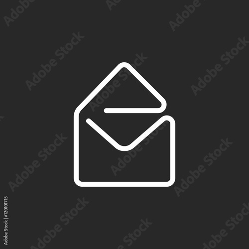 Opened envelope or message sign one line icon on background