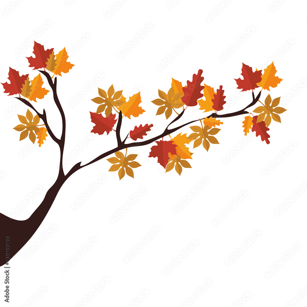 tree branch with autumn season dry leaves vector illustration tree branch with autumn season dry leaves vector illustration