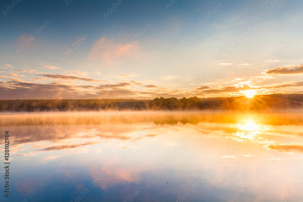 misty morning on Mazury lake
