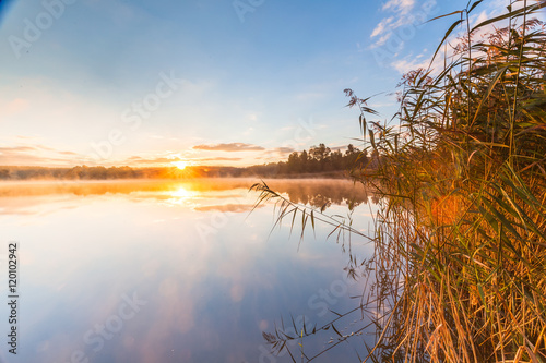 Fototapeta Naklejka Na Ścianę i Meble -  misty morning on Mazury lake

