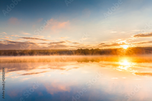 misty morning on Mazury lake  