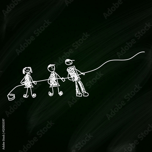 Doodle sketch of people pulling a rope on a blackboard backgroun