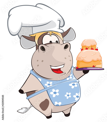 Illustration of a Cute Cow Chief Cook. Cartoon Character