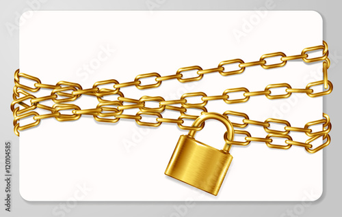 The golden metal chain and padlock, handcuffed card, vector illustration