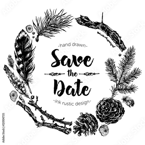 Hand drawn ink rustic design vector elements