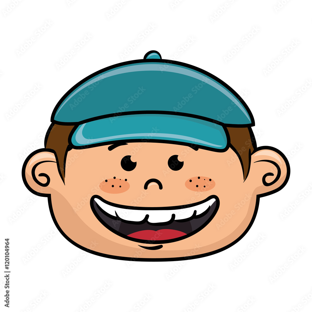 boy smiling cartoon happy face child kid  vector illustration