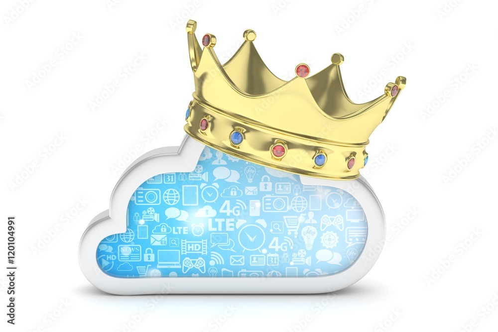 Cloud with golden crown on white background. Model of best network ...