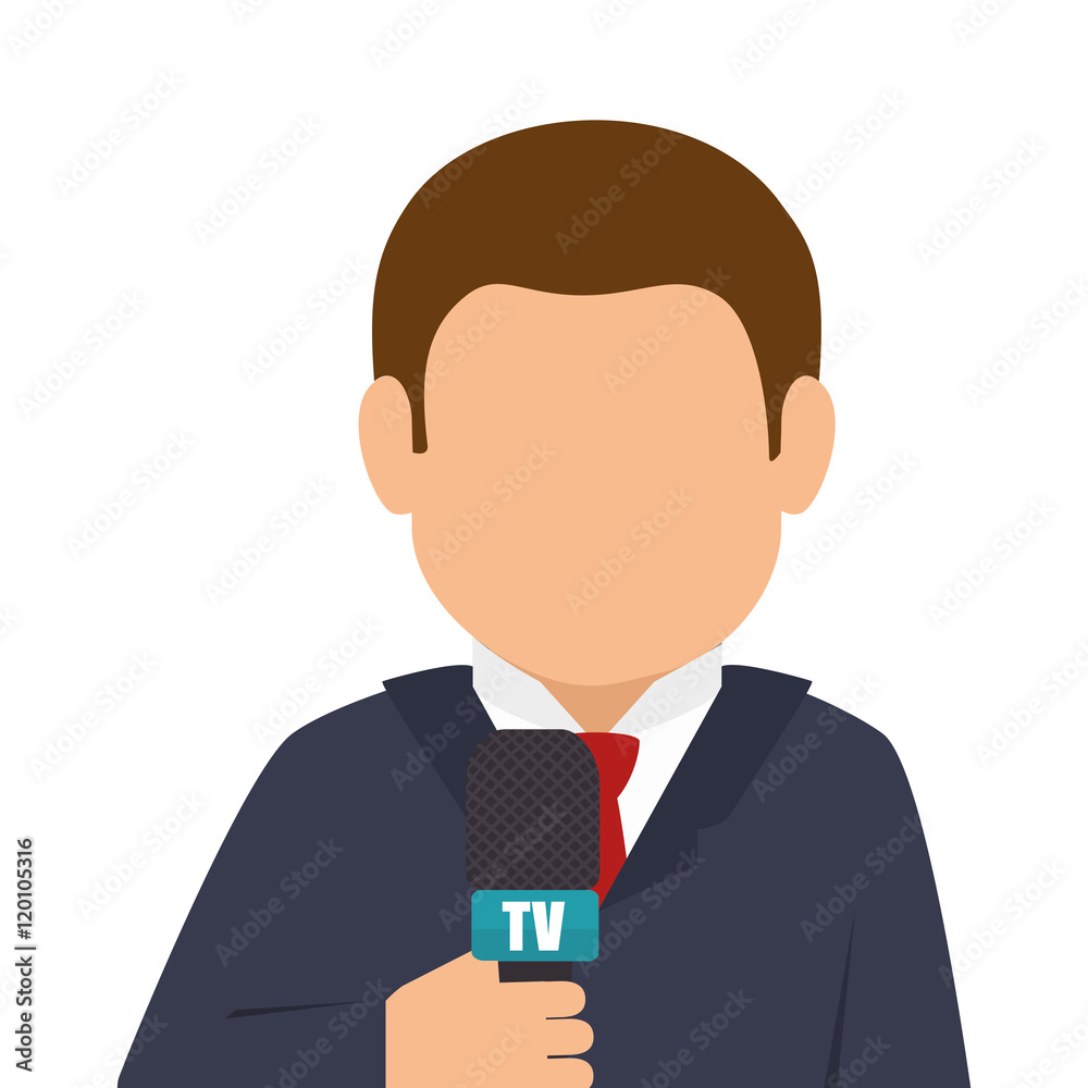 journalist holding a tv  microphone. avatar man wearing suit and tie. vector illustration