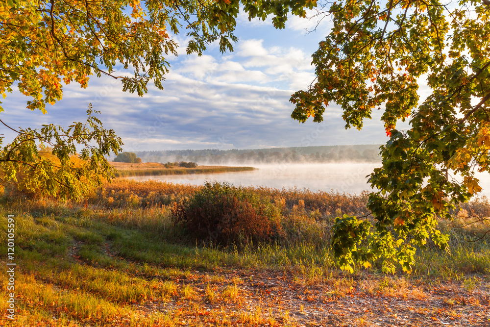 Fototapeta premium misty morning on Mazury lake 