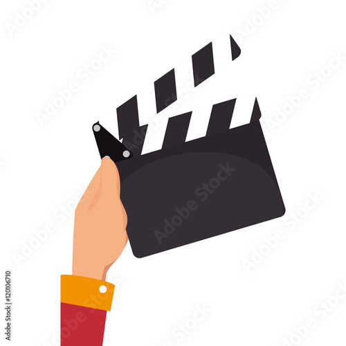 hand holding  a clapboard. action cinema entertainment. vector illustration