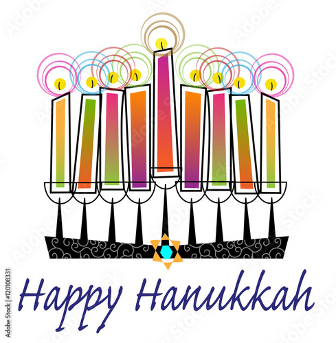 Colorful Happy Hanukkah - Stylized menorah with colorful candles and Happy Hanukkah text. Eps10