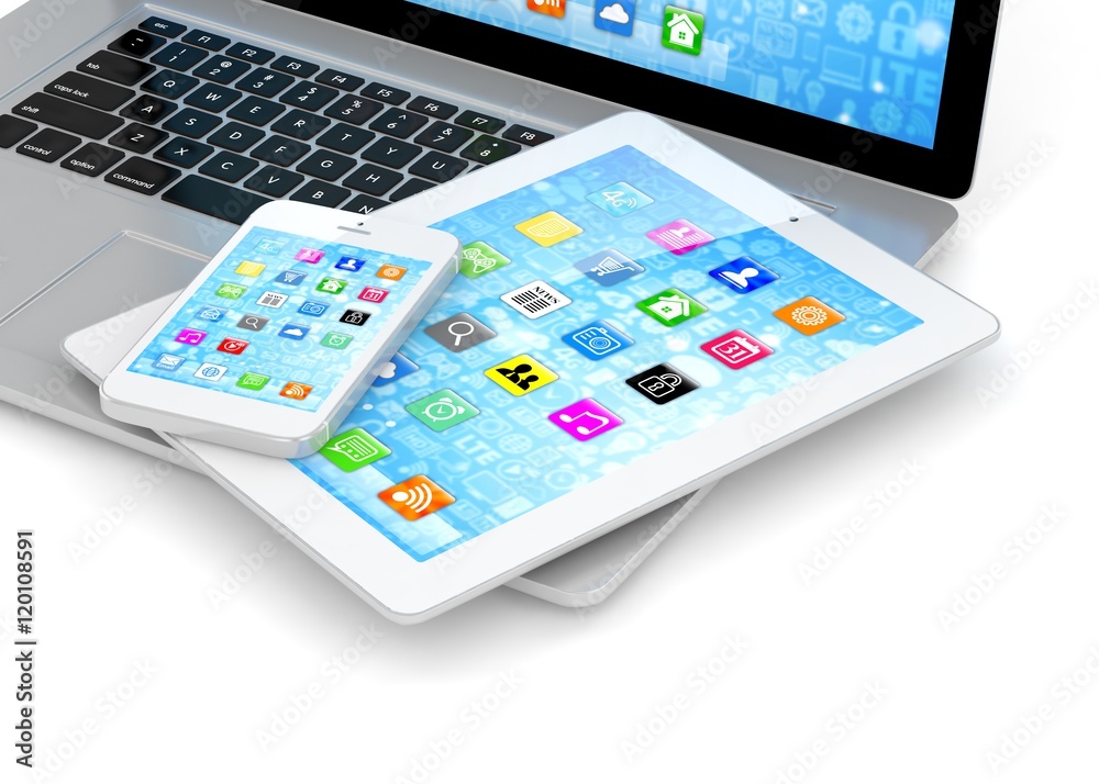 Laptop, phone and tablet pc. 3d rendering. Laptop, phone and tablet pc. 3d rendering.