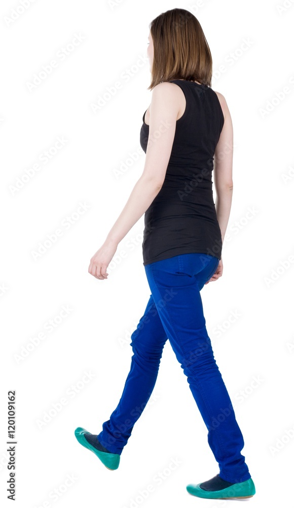 back view of going brunette girl. woman in motion. Rear view people collection. backside view of person. Isolated over white background. back view of going brunette girl. woman in motion. Rear view people collection. backside view of person. Isolated over white background.