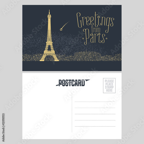 France, Paris vector postcard design with Eiffel tower