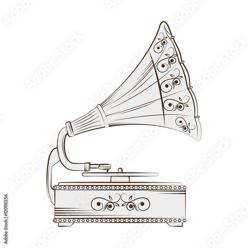 gramophone vynil musical device. retro music object. vector illustration