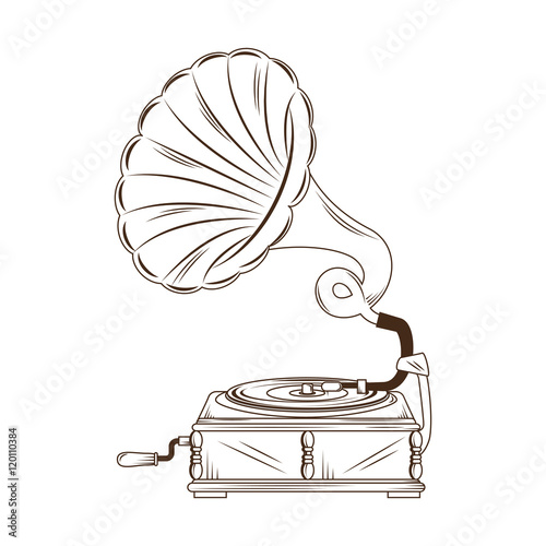 gramophone vynil musical device. retro music object. vector illustration