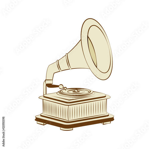 gramophone vynil musical device. retro music object. vector illustration