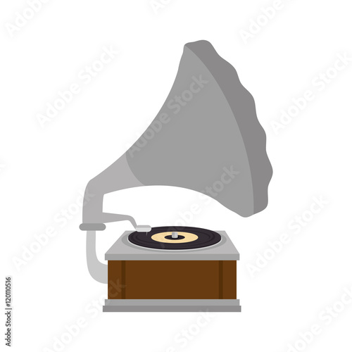 gramophone vynil musical device. retro music object. vector illustration