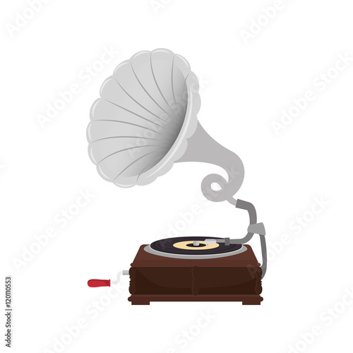 gramophone vynil musical device. retro music object. vector illustration