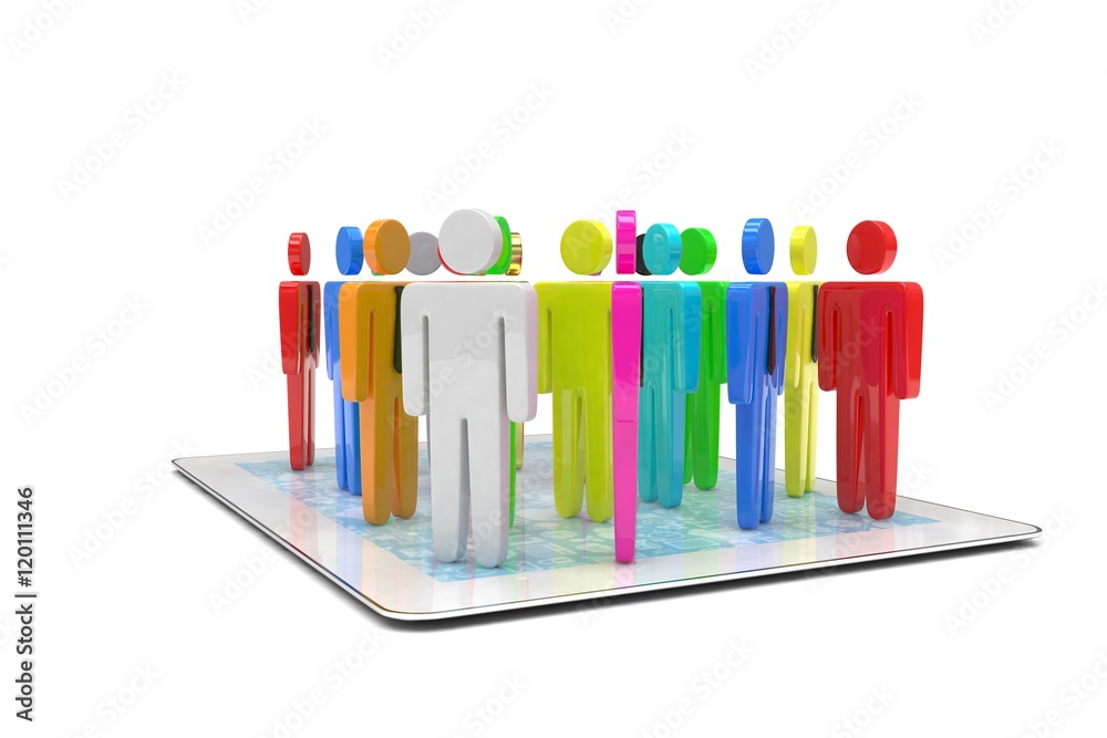 group of people figures on tablet PC. 3d rendering. group of people figures on tablet PC. 3d rendering.