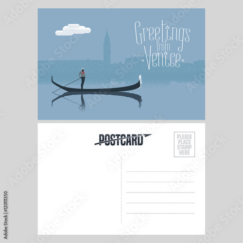 Italy, Venice vector postcard design with gondola