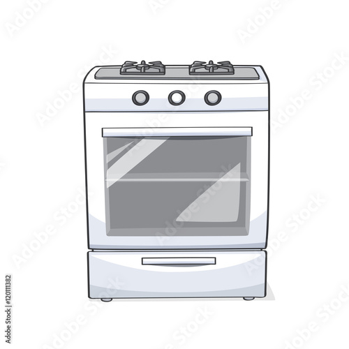 Vector illustration of freestanding gas range oven/stove and cooktops isolated on white background.