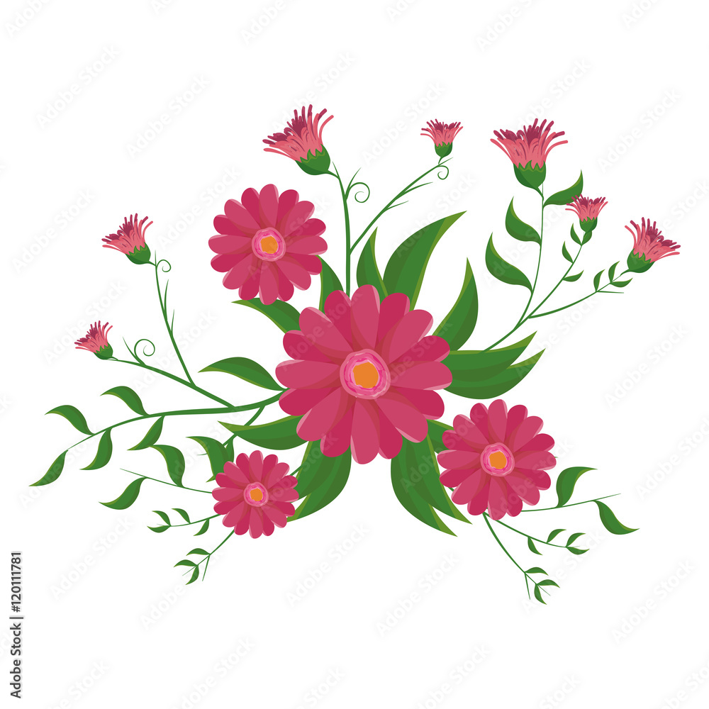 Obraz premium floral natural and beautiful flowers with green leaves. vector illustration