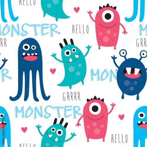seamless monster pattern vector illustration
