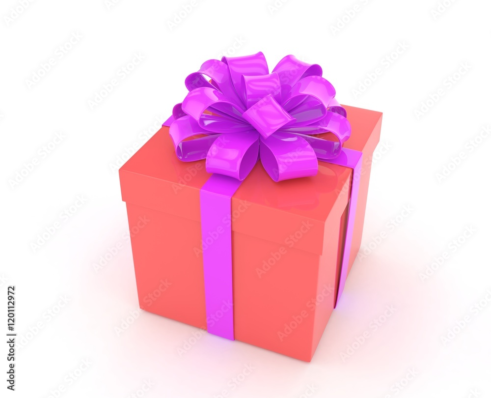 gift box with bows isolated on white. 3d rendering.