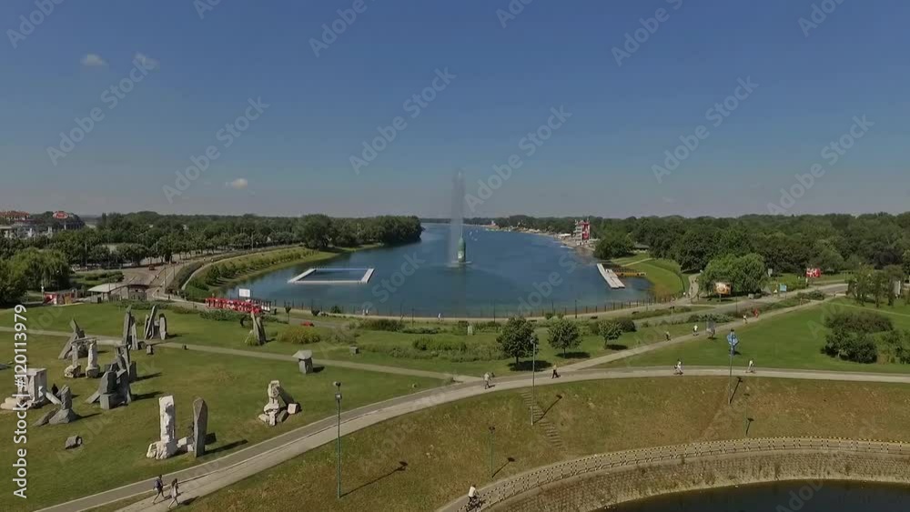 Aerial view of Ada Ciganlija, Belgrade.River island on the Sava river. Aerial view of Ada Ciganlija, Belgrade.River island on the Sava river.