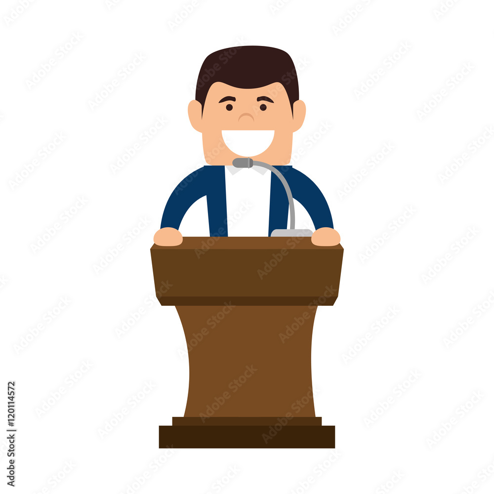 avatar orator man in a speech communication podium wooden pedestal with microphone. vector illustration avatar orator man in a speech communication podium wooden pedestal with microphone. vector illustration