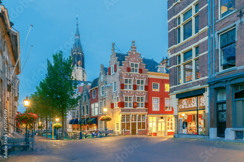 Delft. City street in night light.