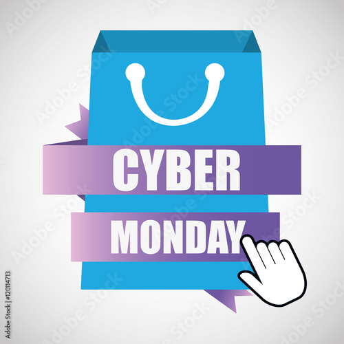 Shopping bag and cursor icon. Cyber Monday ecommerce and market theme. Colorful design. Vector illustration