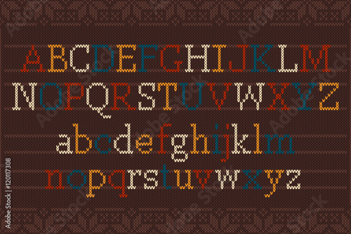 Knitted Scandinavian Font. Alphabet for Nordic Fair Isle Knitting Sweater Design