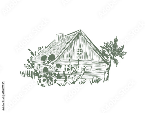 House in the village. Sketch vector