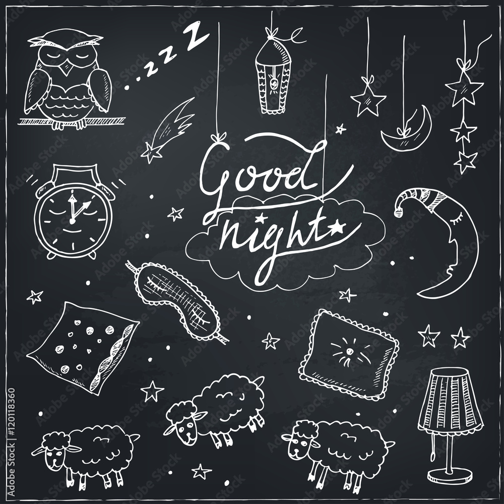 Doodle set of images about good night